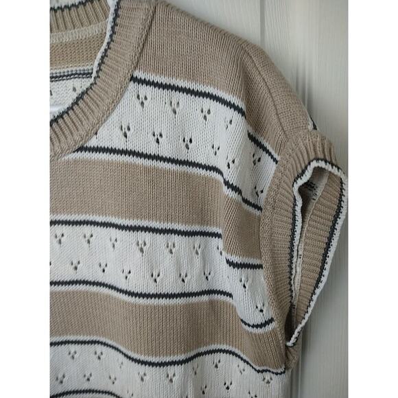 Carriage Court Classics Woman L* Sweater Short Sleeve Brown White Striped... - Picture 4 of 7